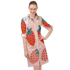 Strawberry Seamless Pattern Long Sleeve Mini Shirt Dress by BangZart