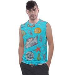 Colored Sketched Sea Elements Pattern Background Sea Life Animals Illustration Men s Regular Tank Top by BangZart