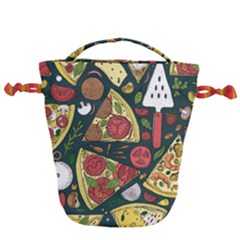 Vector Seamless Pizza Slice Pattern Hand Drawn Pizza Illustration Great Background Drawstring Bucket Bag by BangZart