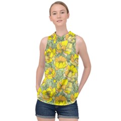 Seamless Pattern With Graphic Spring Flowers High Neck Satin Top by BangZart