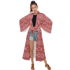Pink Art With Abstract Seamless Flaming Pattern Maxi Kimono by BangZart