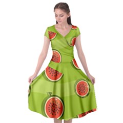 Seamless Background With Watermelon Slices Cap Sleeve Wrap Front Dress by BangZart