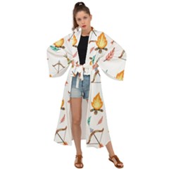 Cute Cartoon Native American Seamless Pattern Maxi Kimono by BangZart