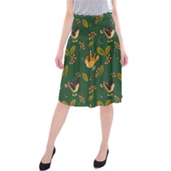 Cute Seamless Pattern Bird With Berries Leaves Midi Beach Skirt by BangZart
