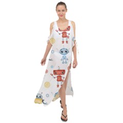 Cute Cartoon Robots Seamless Pattern Maxi Chiffon Cover Up Dress by BangZart