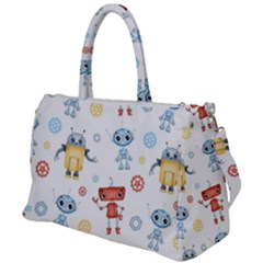 Cute Cartoon Robots Seamless Pattern Duffel Travel Bag by BangZart