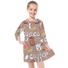 Vector Seamless Pattern With Doodle Coffee Equipment Kids  Quarter Sleeve Shirt Dress by BangZart