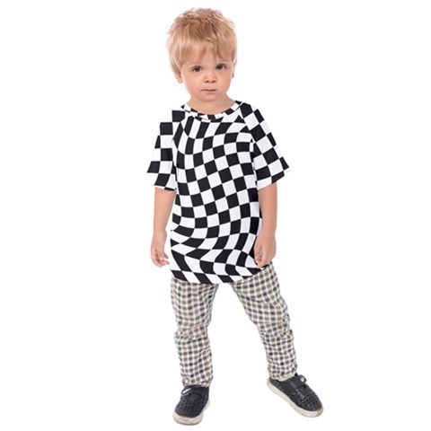 Weaving Racing Flag, Black And White Chess Pattern Kids  Raglan Tee by Casemiro