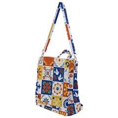 Mexican Talavera Pattern Ceramic Tiles With Flower Leaves Bird Ornaments Traditional Majolica Style Crossbody Backpack by BangZart