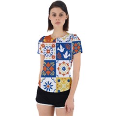 Mexican Talavera Pattern Ceramic Tiles With Flower Leaves Bird Ornaments Traditional Majolica Style Back Cut Out Sport Tee by BangZart