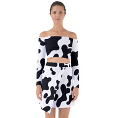 Cow Pattern Off Shoulder Top With Skirt Set by BangZart