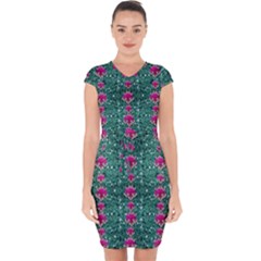 Flowers Love And Silver Metal Hearts Is Wonderful As Sunsets Capsleeve Drawstring Dress  by pepitasart