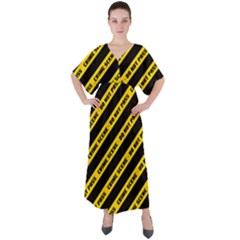 Warning Colors Yellow And Black - Police No Entrance 2 V-neck Boho Style Maxi Dress by DinzDas