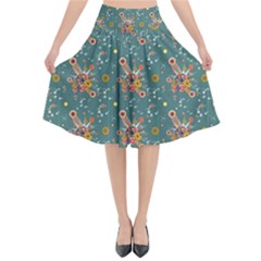 006 - Funky Oldschool 70s Wallpaper - Exploding Circles Flared Midi Skirt by DinzDas