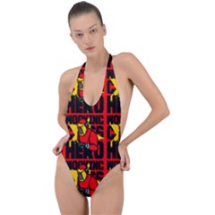 Working Class Hero - Welders And Other Handymen Are True Heroes - Work Backless Halter One Piece Swimsuit by DinzDas