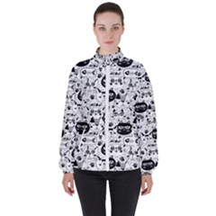Cute Cat Faces Pattern Women s High Neck Windbreaker by TastefulDesigns