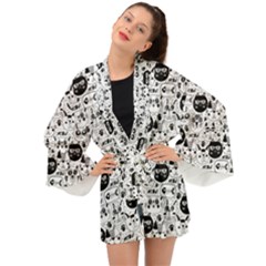 Cute Cat Faces Pattern Long Sleeve Kimono by TastefulDesigns