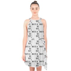 White And Nerdy - Computer Nerds And Geeks Halter Collar Waist Tie Chiffon Dress by DinzDas