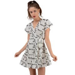 White And Nerdy - Computer Nerds And Geeks Flutter Sleeve Wrap Dress by DinzDas