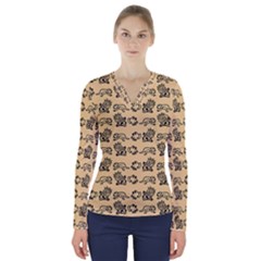 Inka Cultur Animal - Animals And Occult Religion V-neck Long Sleeve Top by DinzDas