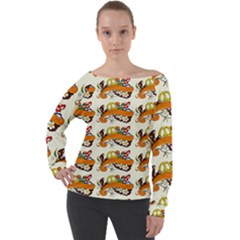Love And Flowers And Peace Fo All Hippies Off Shoulder Long Sleeve Velour Top by DinzDas