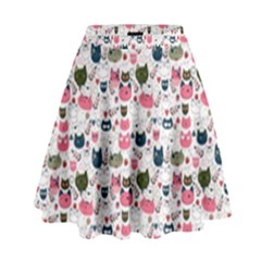 Adorable Seamless Cat Head Pattern01 High Waist Skirt by TastefulDesigns