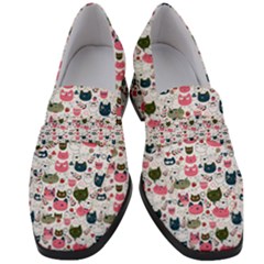 Adorable Seamless Cat Head Pattern01 Women s Chunky Heel Loafers by TastefulDesigns
