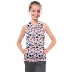 Adorable Seamless Cat Head Pattern01 Kids  Sleeveless Hoodie by TastefulDesigns