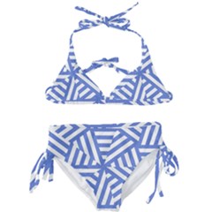 Geometric Blue And White Lines, Stripes Pattern Kids  Classic Bikini Set by Casemiro