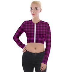 Dark Purple, Violet Tartan, Buffalo Plaid Like Pattern Long Sleeve Cropped Velvet Jacket by Casemiro