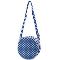 Pastel Blue, White Polka Dots Pattern, Retro, Classic Dotted Theme Crossbody Circle Bag by Casemiro