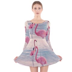 Flamingos Beach Long Sleeve Velvet Skater Dress by Sparkle