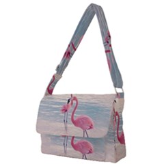 Flamingos Beach Full Print Messenger Bag (l) by Sparkle