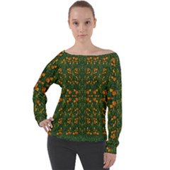 Sakura Tulips Giving Fruit In The Festive Temple Forest Off Shoulder Long Sleeve Velour Top by pepitasart