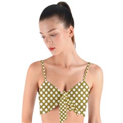 Gold Polka Dots Patterm, Retro Style Dotted Pattern, Classic White Circles Woven Tie Front Bralet by Casemiro
