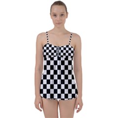Black And White Chessboard Pattern, Classic, Tiled, Chess Like Theme Babydoll Tankini Set by Casemiro