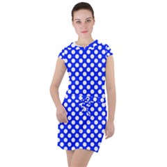 Dark Blue And White Polka Dots Pattern, Retro Pin-up Style Theme, Classic Dotted Theme Drawstring Hooded Dress by Casemiro