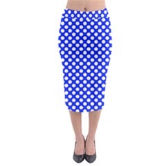 Dark Blue And White Polka Dots Pattern, Retro Pin-up Style Theme, Classic Dotted Theme Midi Pencil Skirt by Casemiro