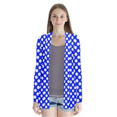 Dark Blue And White Polka Dots Pattern, Retro Pin-up Style Theme, Classic Dotted Theme Drape Collar Cardigan by Casemiro