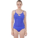 Dark blue and white polka dots pattern, retro pin-up style theme, classic dotted theme Cut Out Top Tankini Set View1
