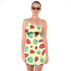 Watermelons, Fruits And Ice Cream, Pastel Colors, At Yellow One Soulder Bodycon Dress by Casemiro
