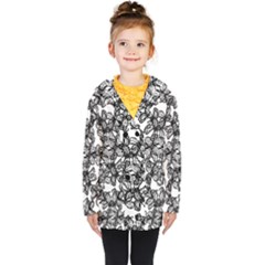Stylized Botanical Motif Black And White Print Kids  Double Breasted Button Coat by dflcprintsclothing