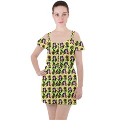 60s Girl Yellow Floral Daisy Ruffle Cut Out Chiffon Playsuit by snowwhitegirl
