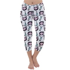 Doctor Pattern White Capri Winter Leggings  by snowwhitegirl