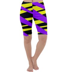 Abstract Triangles, Three Color Dotted Pattern, Purple, Yellow, Black In Saturated Colors Cropped Leggings  by Casemiro