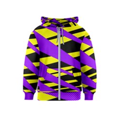 Abstract Triangles, Three Color Dotted Pattern, Purple, Yellow, Black In Saturated Colors Kids  Zipper Hoodie by Casemiro