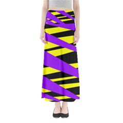 Abstract Triangles, Three Color Dotted Pattern, Purple, Yellow, Black In Saturated Colors Full Length Maxi Skirt by Casemiro