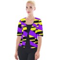Abstract triangles, three color dotted pattern, purple, yellow, black in saturated colors Cropped Button Cardigan View1