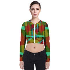 Rainbow Colors Palette Mix, Abstract Triangles, Asymmetric Pattern Long Sleeve Zip Up Bomber Jacket by Casemiro