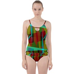 Rainbow Colors Palette Mix, Abstract Triangles, Asymmetric Pattern Cut Out Top Tankini Set by Casemiro